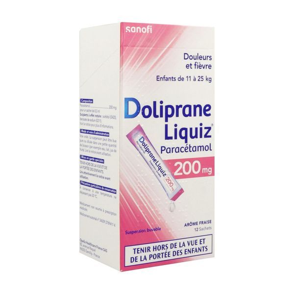 Dolipraneliquiz 200 Mg Sans Sucre Suspension Buvable En Sachet Edulcoree Au Maltitol Liquide Et Au Sorbitol B/12