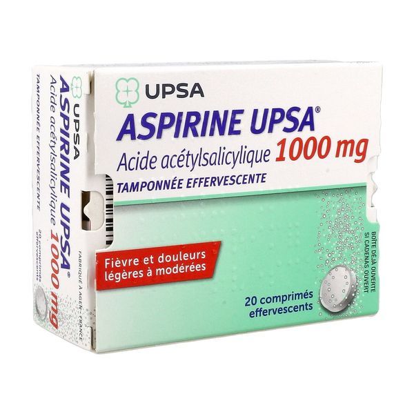 ASPIRINE UPSA TAMPONNEE Comprimé effervescent 1000 mg, boîte 2 tubes 10