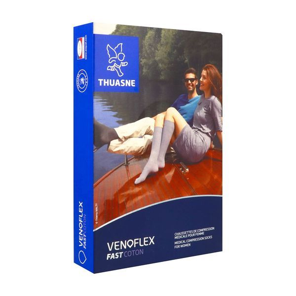 VENOFLEX 2 FAST COTON FEMME Chaussette médicale de compression classe 2, pour femme, noir, long, taille 3, paire