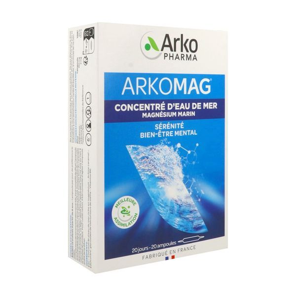 ARKOMAG CONCENTRE D'EAU DE MER MAGNESIUM MARIN Solution buvable, complément alimentaire avec magnésium marin et vitamine B6, bt 20