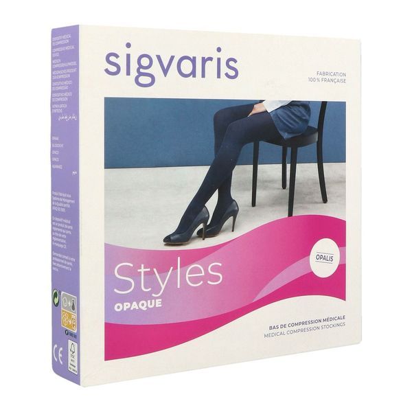 SIGVARIS 2 STYLES OPAQUE Bas cuisse médical de compression autofixant classe 2, opaque, femme, beige rosé, normal, small (ref. 301523), paire