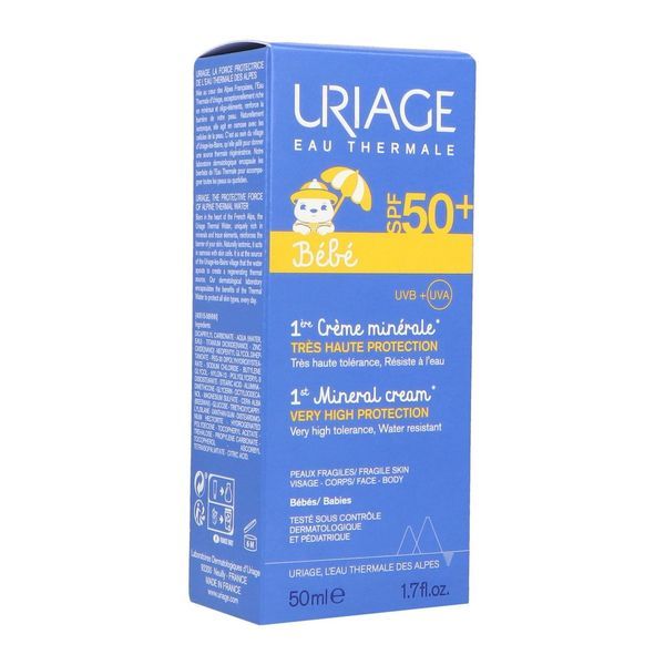 URIAGE BEBE SOLAIRE 1ERE CREME MINERALE SPF 50+ Crème solaire très haute protection, SPF 50+, tube 50 ml