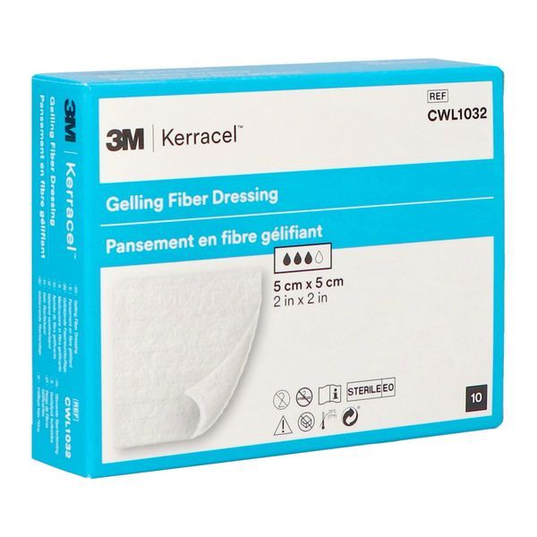 KERRACEL Pansement en fibre, gélifiant, 5 cm x 5 cm (ref. CWL1032F), bt 10