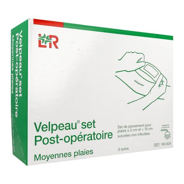 VELPEAU SET POST - OPERATOIRE MOYENNES PLAIES Set de nettoyage et de recouvrement pour plaie moyenne post-opératoire suturée, bt 3