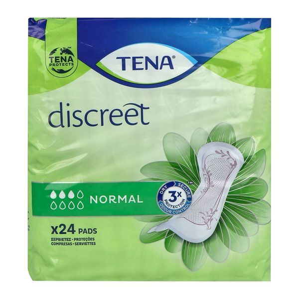 TENA DISCREET NORMAL Serviette fine pour incontinence urinaire, femme, sac 24