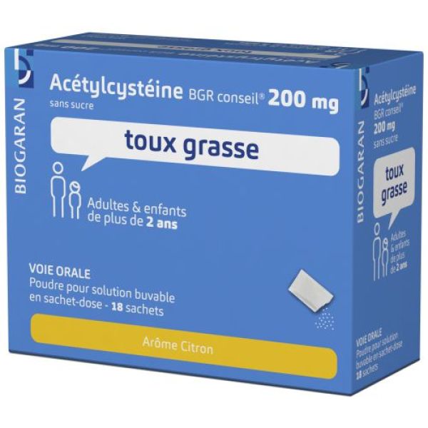 Acetylcysteine Bgr Conseil 200 Mg Sans Sucre Poudre Pour Solution Buvable En Sachet-Dose B/18