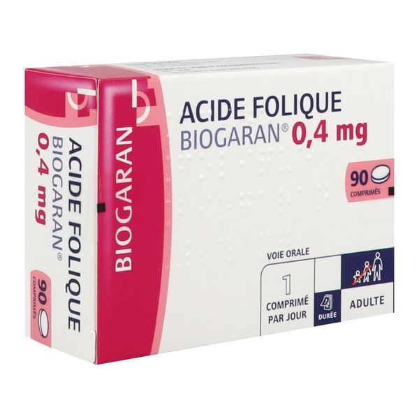 ACIDE FOLIQUE BIOGARAN Comprimé 0,4 mg, boîte 90