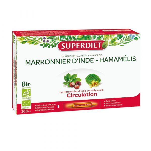 Superdiet Marronnier d'inde / Hamamélis Bio - coffret 20 ampoules de 15 ml