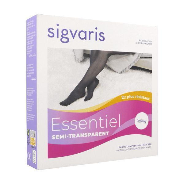 SIGVARIS 1 ESSENTIEL SEMI - TRANSPARENT Bas cuisse médical de compression autofixant classe 1, pour femme, dune, normal, small (ref. 302080), paire