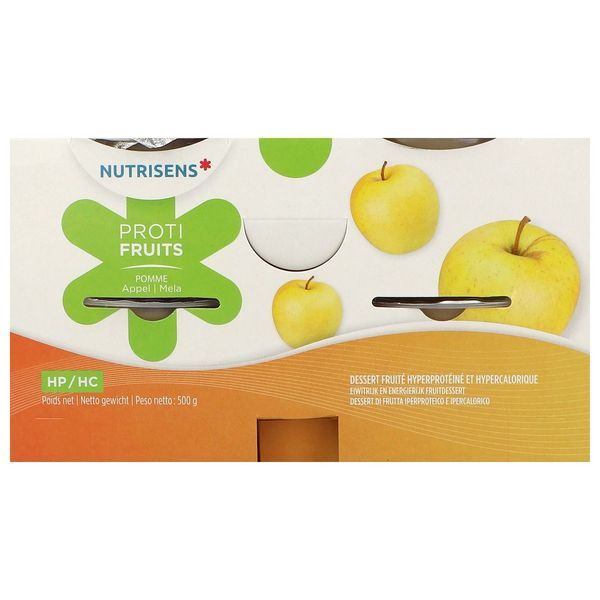 NUTRISENS PROTIFRUITS DESSERT FRUITE HP HC Denrée alimentaire destinée à des fins médicales spéciales, pomme, 125 g x 4