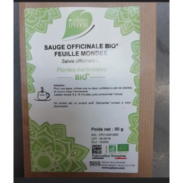 SAUGE MONDEE BIO IPHYM Feuille de sauge officinale mondée bio, vrac, sac 50 g