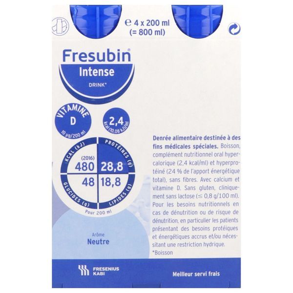 FRESUBIN INTENSE DRINK Denrée alimentaire destinée à des fins médicales spéciales, neutre, 200 ml x 4