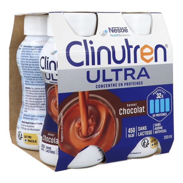 CLINUTREN ULTRA Denrée alimentaire destinée à des fins médicales spéciales, saveur chocolat, 200 ml x 4
