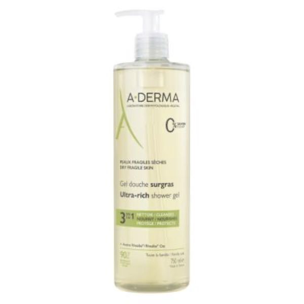 ADERMA PEAUX FRAGILES SECHES GEL DOUCHE SURGRAS Gel douche surgras 3 en 1 à l'Avoine Rhealba bio, fl 500 ml