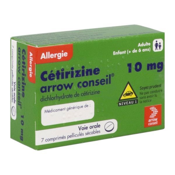 Cetirizine Arrow Generiques 10 Mg Comprime Pellicule Secable B/7