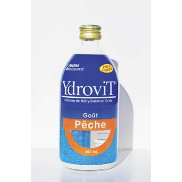 YDROVIT SOLUTION DE REHYDRATATION ORALE Denrée alimentaire destinée à des fins médicales spéciales, goût pêche, fl 450 ml