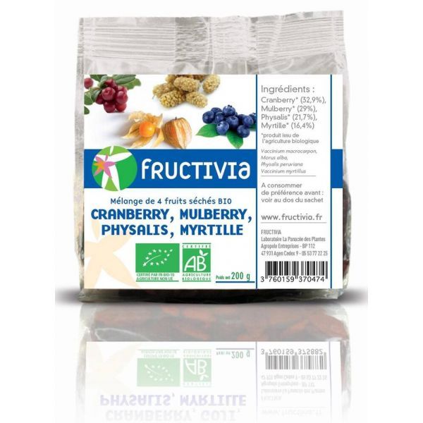 Fructivia Mélange 4 fruits (Cranberries, Mulberries, Physalis, Myrtilles) BIO - sachet 200 g
