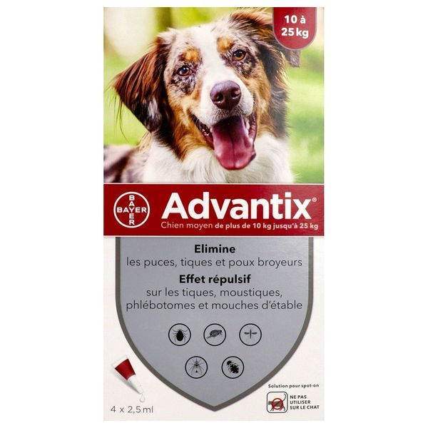 ADVANTIX CHIEN MOYEN Spot on, solution cutanée antiparasitaire externe, chien moyen, bt 4