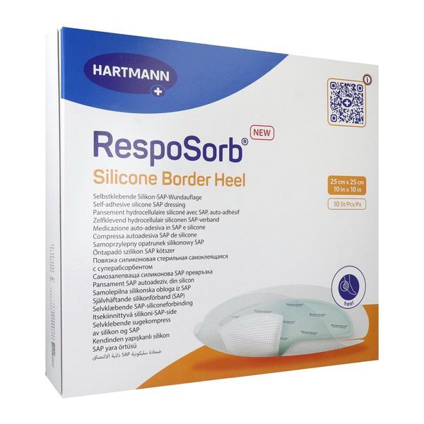 RESPOSORB SLICONE BORDER TALON Pansement hydrocellulaire, interface siliconée et bords adhésifs spécial talon, bt 10