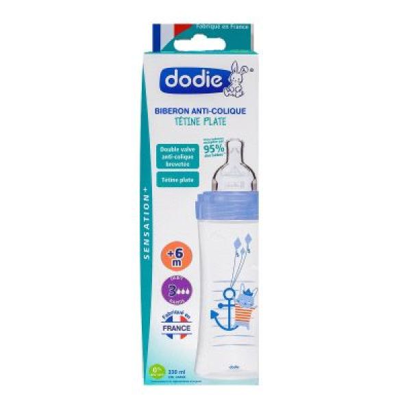 Dodie Biberon Triangulaire En Pp Tetine Plate Debit 3 Mer 330 Ml Bleu 1
