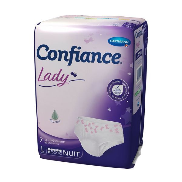 CONFIANCE LADY ABSORPTION 6 G NUIT SOUS - VETEMENT Slip absorbant jetable, hypoallergénique pour incontinence urinaire, femme, nuit, (ref. 915 574) large, sac 7