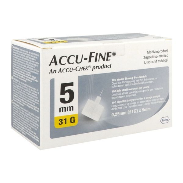Accu-Fine AIGUILLES STERILES POUR STYLOS A INSULINE 8MM BOITE 31G*5mm 100