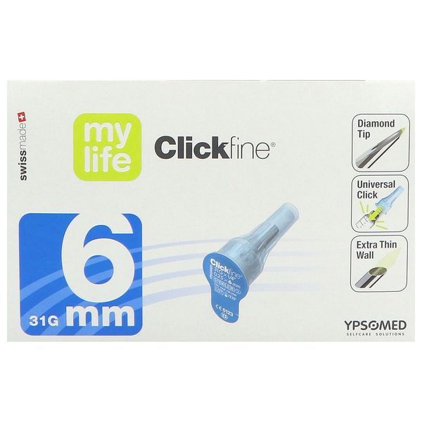 MYLIFE CLICKFINE Aiguille pour stylo injecteur, G31, 6 mm x 0,25 mm (ref. 3200954), bt 100