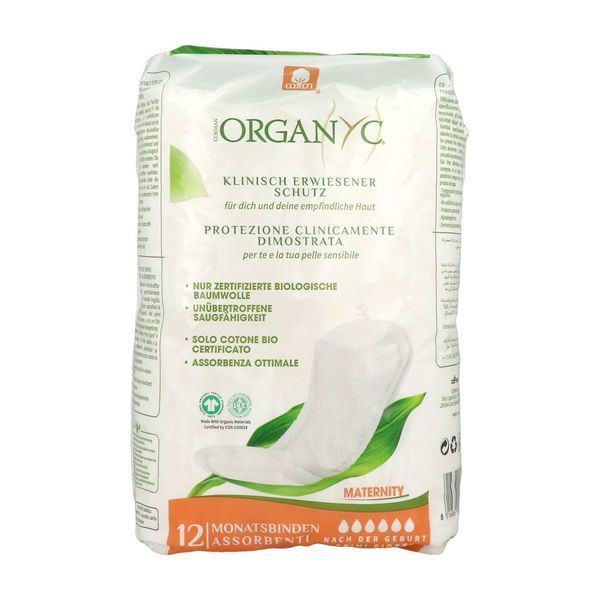 ORGANYC SERVIETTES PREMIERS JOURS MATERNITE COTON BIO GOTS SERVIETTE HYGIENIQUE SACHET 12
