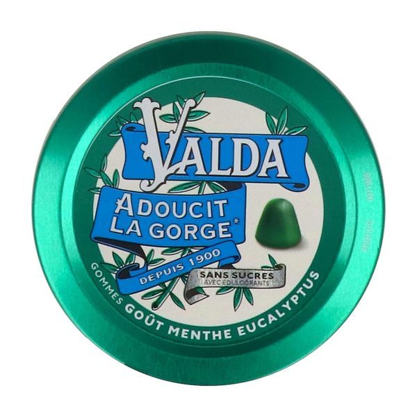 VALDA GOMME MENTHE - EUCALYPTUS SANS SUCRE Gomme adoucissante pour la gorge, menthe - eucalyptus, sans sucre, bt 50