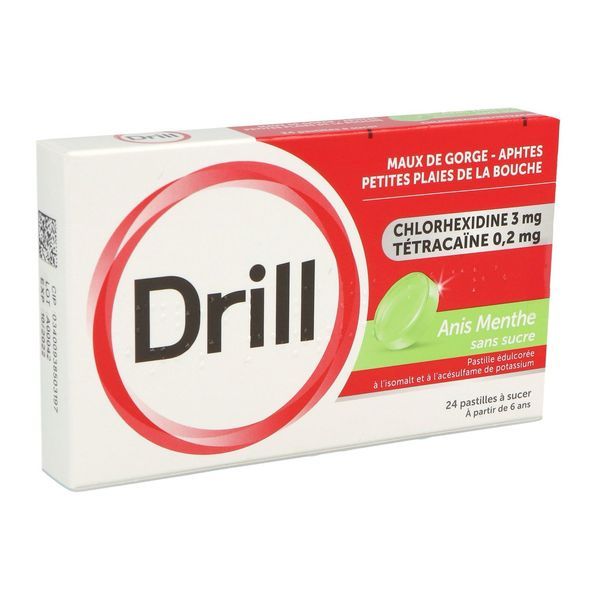 DRILL ANIS MENTHE SANS SUCRE Pastille 3 mg/0,2 mg, boîte 24
