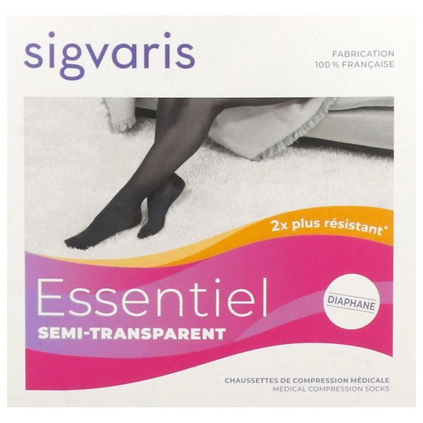 SIGVARIS 2 ESSENTIEL SEMI - TRANSPARENT Chaussette médicale de compression, classe 2, pied ouvert, pour femme, naturel, normal, medium (ref. 302226), paire