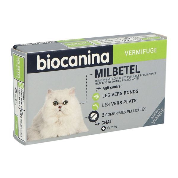 BIOCANINA VERMIFUGE MILBETEL CHAT Comprimé pelliculé sécable antiparasitaire, endectocide, chat, bt 2