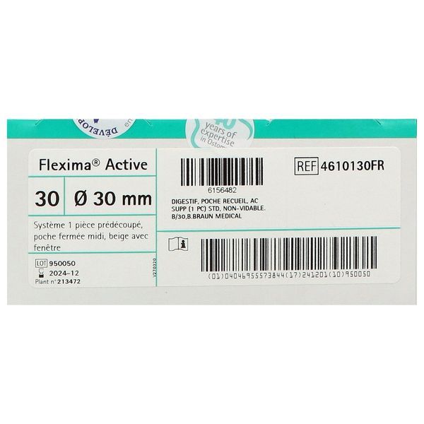 FLEXIMA ACTIVE MIDI Poche fermée système 1 pièce, avec filtre intégré, prédécoupée, opaque, diamètre 30 mm (ref. 4610130FR), bt 30