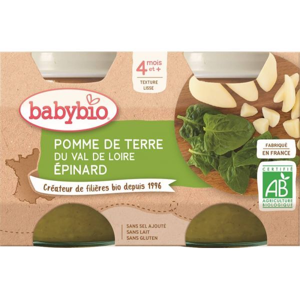 Babybio Petits Pots Pomme de terre Epinards BIO - dès 4 mois - 2 x 130 g
