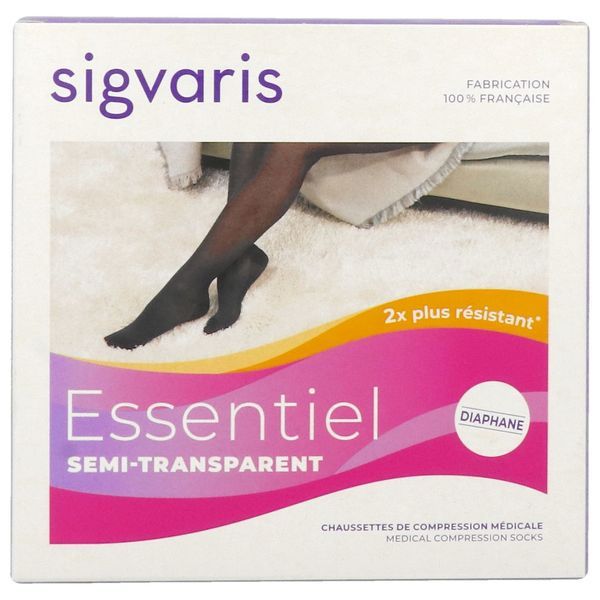SIGVARIS 2 ESSENTIEL SEMI - TRANSPARENT Chaussette médicale de compression, classe 2, pied ouvert, pour femme, naturel, normal, small (ref. 302225), paire