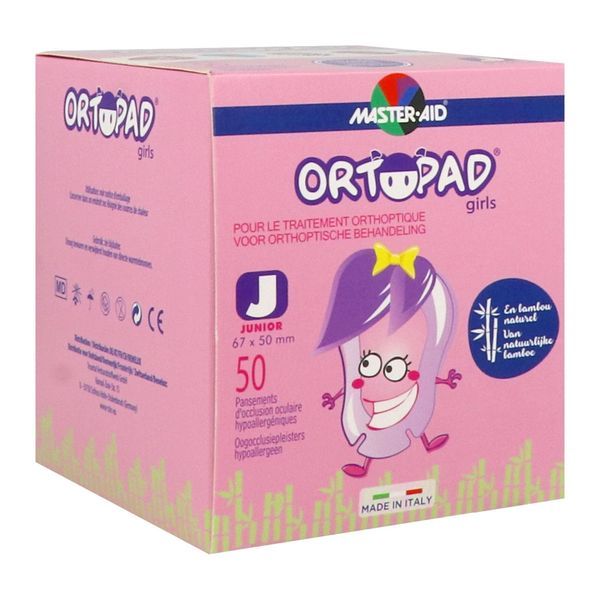 ORTOPAD FOR GIRLS GRANDS MOTIFS JUNIOR Pansement orthoptique hypoallergénique, adhésif, décoré, bt 50