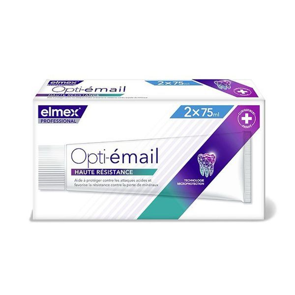 ELMEX PROFESSIONAL OPTI EMAIL HAUTE RESISTANCE Dentifrice fluoré haute résistance, tube 75 ml x 2