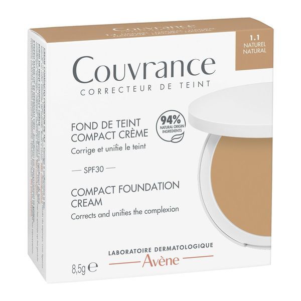 COUVRANCE CORRECTEUR DE TEINT FOND DE TEINT COMPACT CREME SPF 30 Fond de teint compact crème, SPF 30, naturel, n° 1,1, boîtier 8,5 g