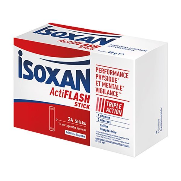 ISOXAN ACTIFLASH STICK Stick, complément alimentaire stimulant, action flash, bt 24