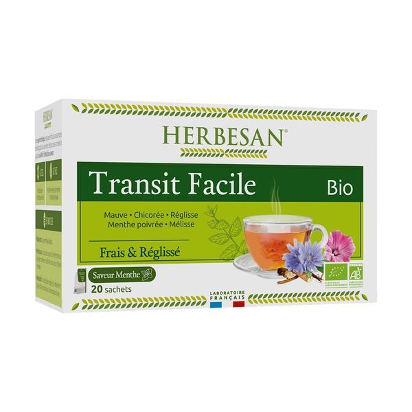 HERBESAN INFUSION BIO TRANSIT FACILE N° 2 Mélange de plantes pour tisane, infusette, bt 20