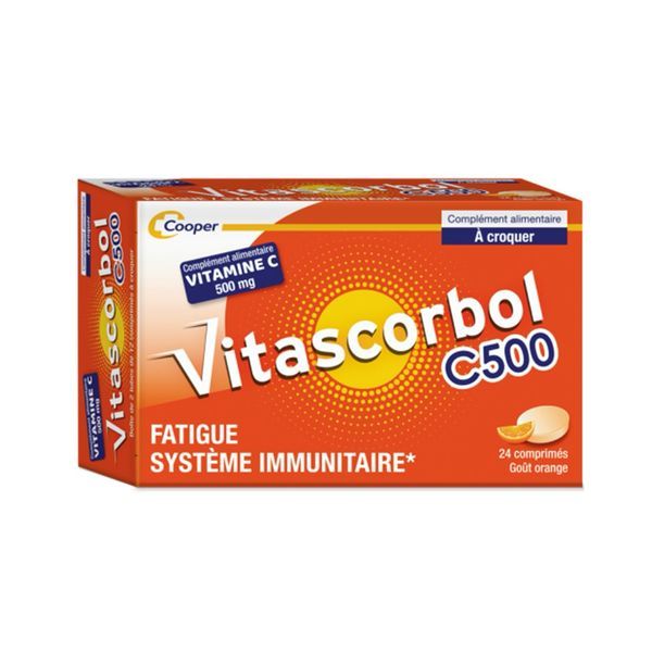 VITASCORBOL SANS SUCRE TAMPONNE 500 mg, 24 comprimés à croquer