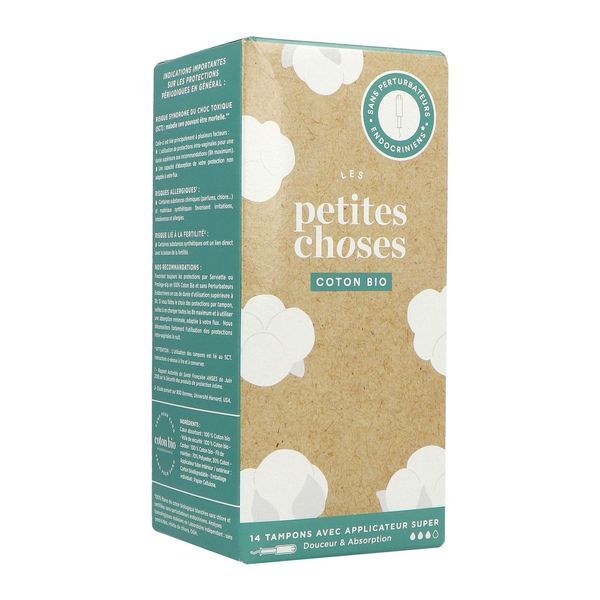 LES PETITES CHOSES TAMPON Tampon périodique à bout arrondi, en coton bio, avec applicateur, super, bt 14