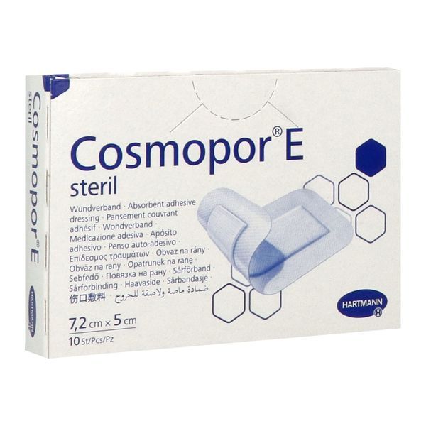 COSMOPOR E STERIL Pansement stérile, autoadhésif, couvrant, adhésif 4 côtés, 5 cm x 7,2 cm (ref. 900891/5), bt 10
