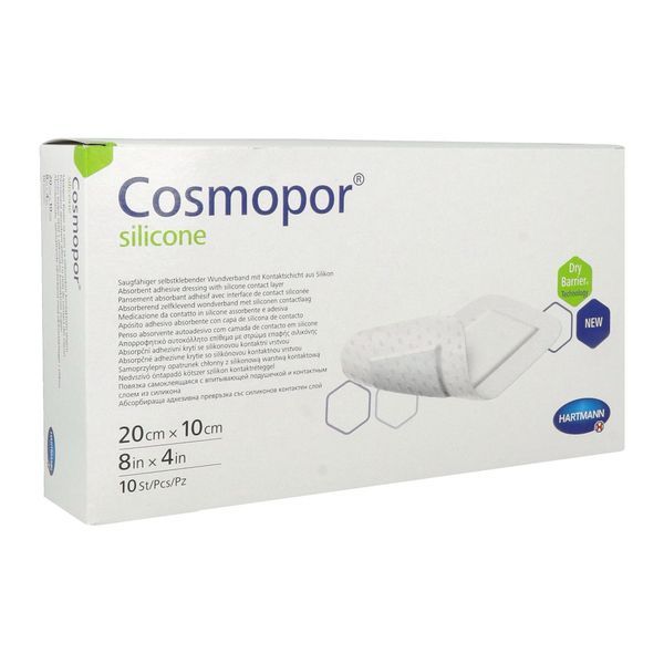 COSMOPOR SILICONE Pansement hydrocellulaire mince, autoadhérent, siliconé, stérile, 20 cm x 10 cm (ref. 901109), bt 10