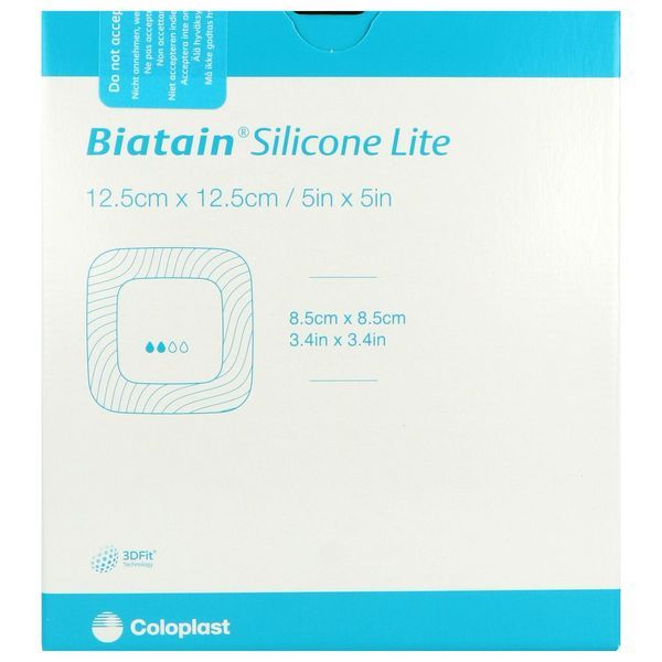 BIATAIN SILICONE LITE Pansement hydrocellulaire alvéolé, bord adhésif siliconé, fin, repositionnable, 12,5 cm x 12,5 cm (ref. 334463), bt 10