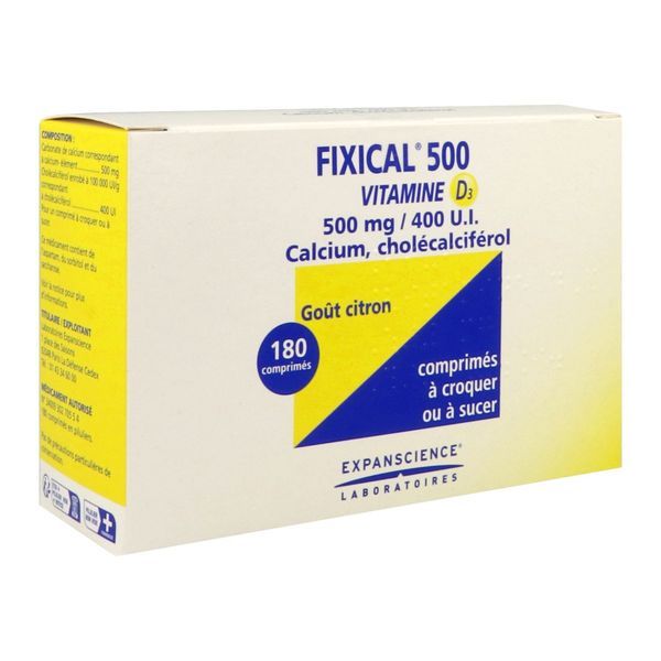 FIXICAL VITAMINE D3 Comprimé à croquer ou à sucer 500 mg/400 UI, boîte 3 piluliers 60