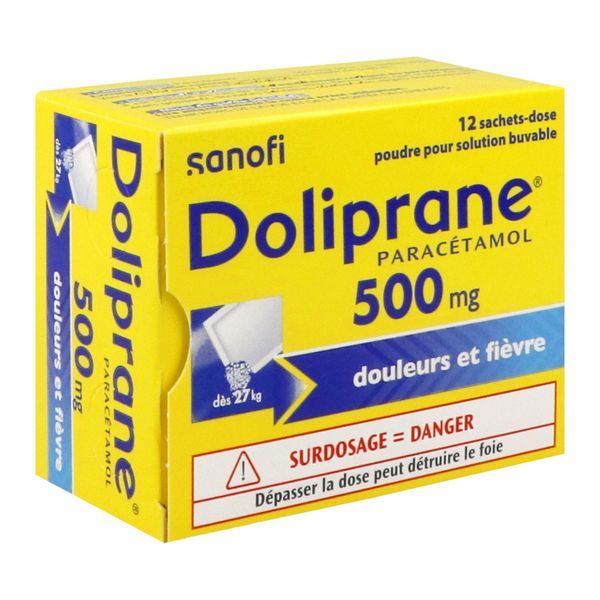 DOLIPRANE Poudre pour solution buvable 500 mg, boîte 12 sachets-dose