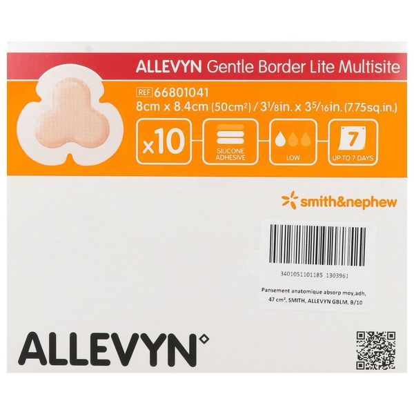 ALLEVYN GENTLE BORDER LITE MULTISITE Pansement hydrocellulaire à bords adhésifs, stérile, très absorbant, bt 10