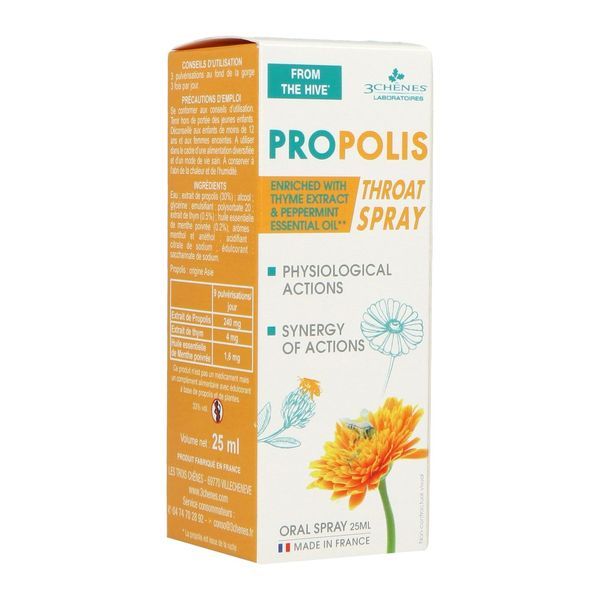 3 CHENES PROPOLIS SPRAY GORGE Spray buccal, complément alimentaire à base de propolis et plantes, spray 25 ml
