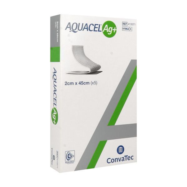 AQUACEL AG+ MECHE 2X45CM PANSEMENT BOITE 2*45 CM 5